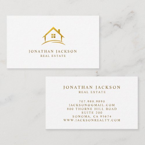 Luxury White Gold Real Estate House Logo Business Card