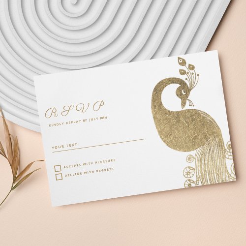 Luxury white gold royal peacock elegant RSVP Invitation