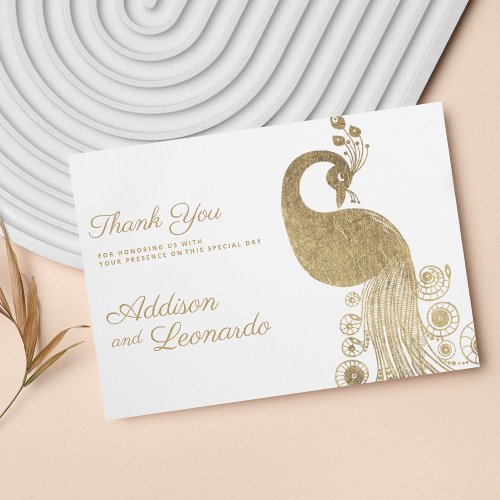 Luxury white gold royal peacock elegant Thank You Invitation