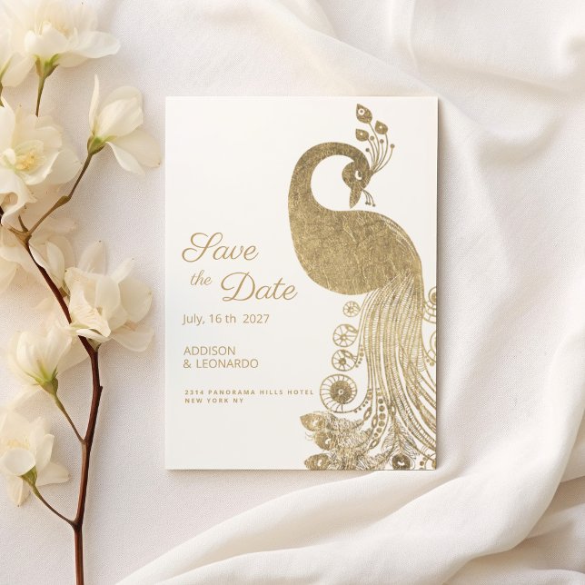 Luxury white gold royal peacock Save the Date  Invitation (Luxury white gold royal peacock Save the Date )