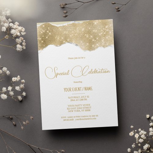 Luxury white gold silver glitter Special Event Invitation