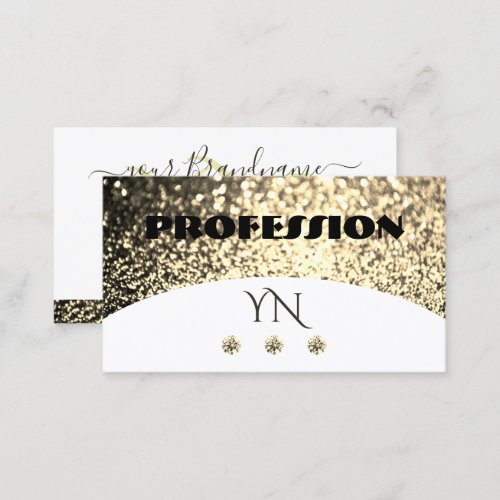 Luxury White Gold Sparkling Glitter with Monogram Business Card