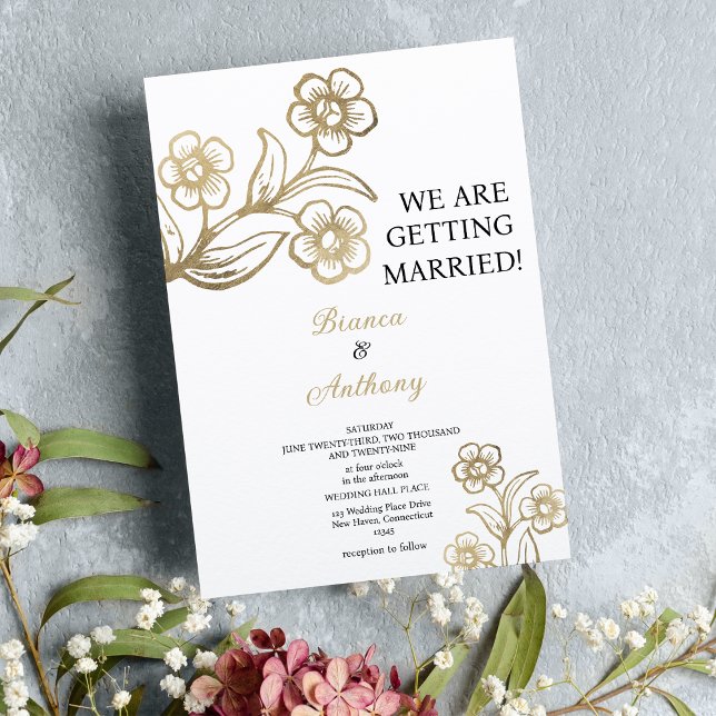 Luxury white gold typography floral wedding invitation (Luxury white gold typography floral wedding)