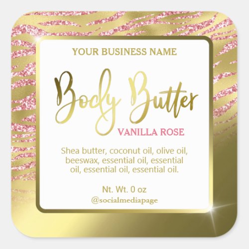 Luxury White Gold Zebra Print Body Butter Labels