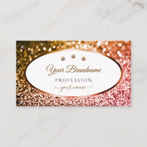 Luxury White Golden and Rose Gold Glitter Jewels Business Card