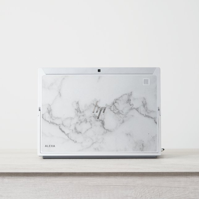 Luxury white & gray faux marble stone HP laptop skin (Front)