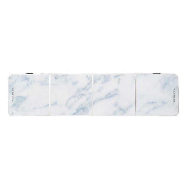 Luxury white & gray faux marble texture monogram beer pong table (Top)