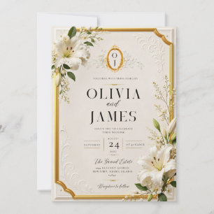 Luxury White Lily Gold Wedding Invitation Elegant
