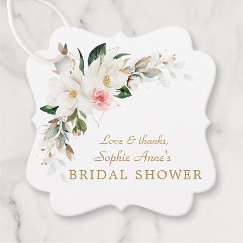 Luxury White Magnolia Pink Floral Bridal Shower    Favor Tags