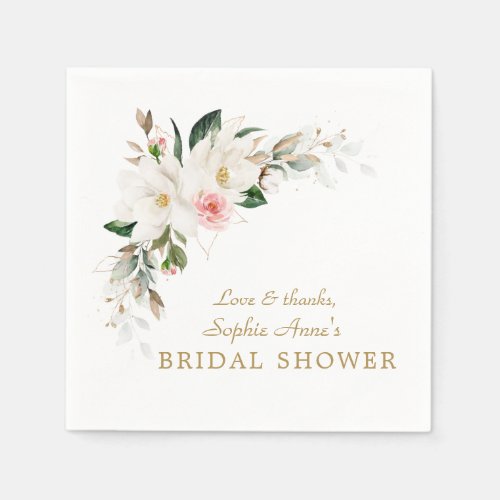Luxury White Magnolia Pink Floral Bridal Shower    Napkins