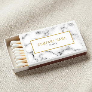 Luxury white Marble and Gold Business name Matchboxes