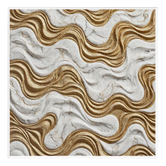 Luxury White Marble and Gold Wavy Area Rug - Moder Acrylic Print