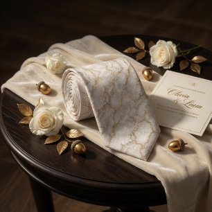Luxury White Marble and Liquid Gold Veins Neck Tie