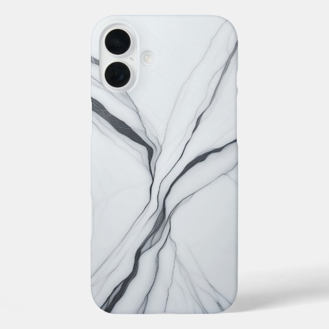 Luxury White Marble Case - Elegant Black Fluid  (Back)