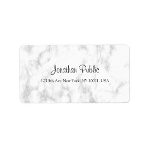 Luxury White Marble Elegant Script  Modern Address Label