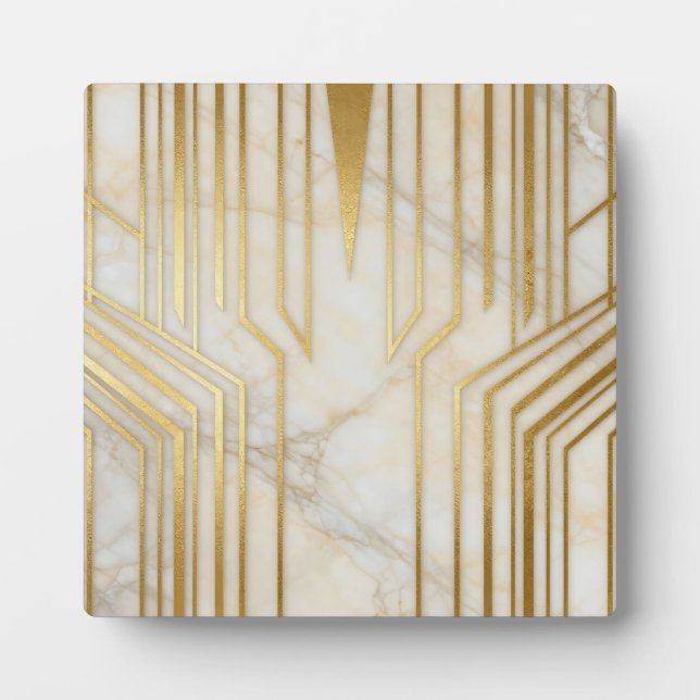 Luxury White Marble Gold Geometric Pattern Plaque (Front)
