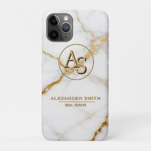 Luxury White Marble Gold Monogram Real Estate  iPhone 11 Pro Case