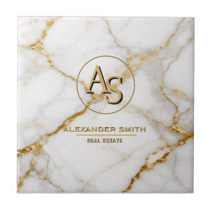 Luxury White Marble Gold Monogram Real Estate Ceramic Tile