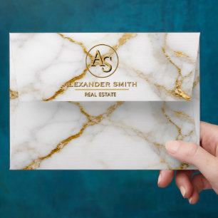 Luxury White Marble Gold Monogram Real Estate Envelope