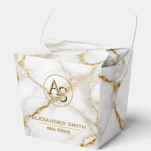 Luxury White Marble Gold Monogram Real Estate Favor Boxes