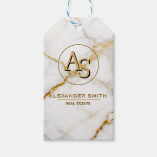 Luxury White Marble Gold Monogram Real Estate Gift Tags