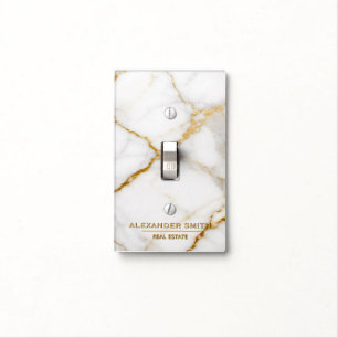Luxury White Marble Gold Monogram Real Estate Light Switch Cover
