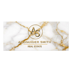 Luxury White Marble Gold Monogram Real Estate Rack Card
