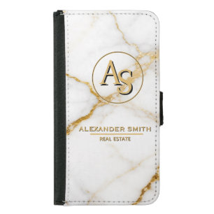 Luxury White Marble Gold Monogram Real Estate Samsung Galaxy S5 Wallet Case