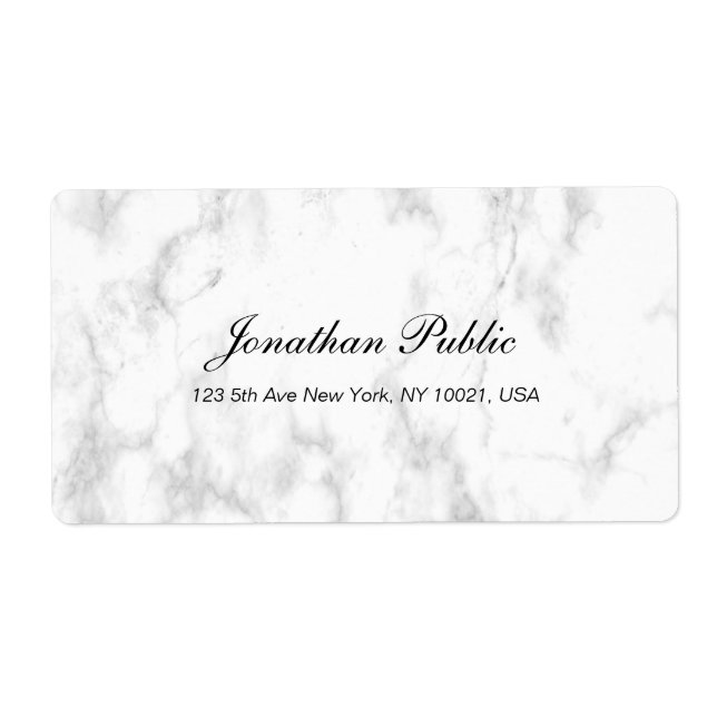 Luxury White Marble Script Modern Shipping Address Label (Front)