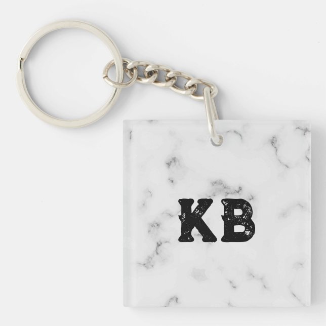 Luxury white marble texture custom monogram keychain (Front)