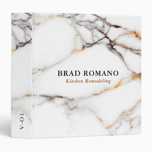 Luxury white marble texture gold and gray accents 3 ring binder