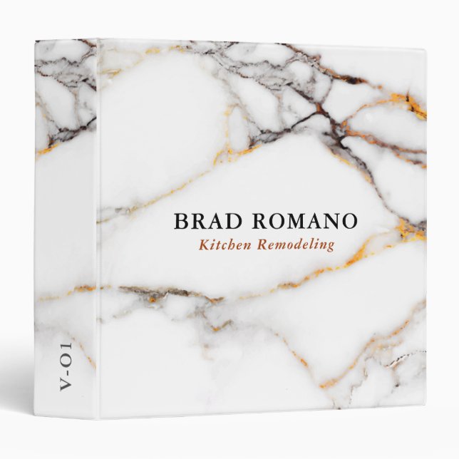 Luxury white marble texture gold and gray accents 3 ring binder (Front/Spine)