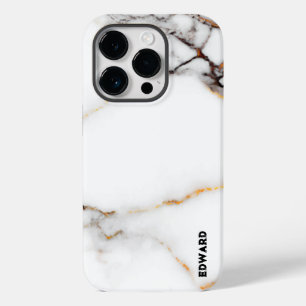 Luxury white marble texture gold and gray accents Case-Mate iPhone 14 pro case
