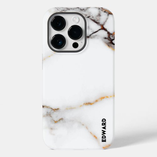 Luxury white marble texture gold and gray accents Case_Mate iPhone 14 pro case