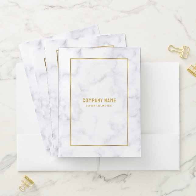 Luxury white marble texture simple gold frame pocket folder (In Situ)