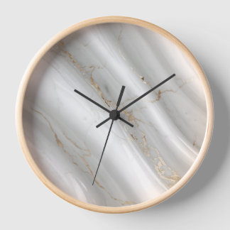 Luxury White Marble Wall Clock with Gold Veins
