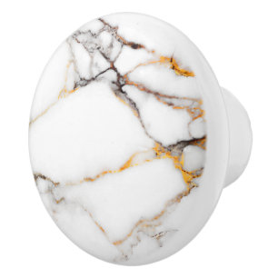 Luxury white marble with beige & gray accents ceramic knob