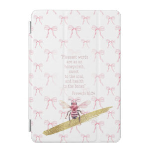 Luxury White Pink Coquette Grid Scripture Pink Bee iPad Mini Cover