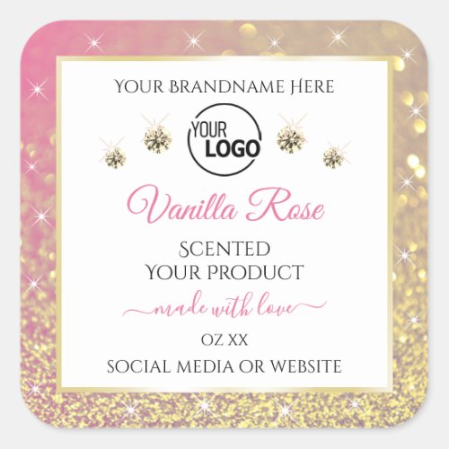 Luxury White Pink Gold Glitter Product Labels Logo