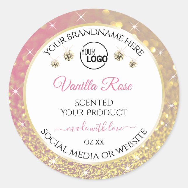 Luxury White Pink Gold Glitter Product Labels Logo (Front)