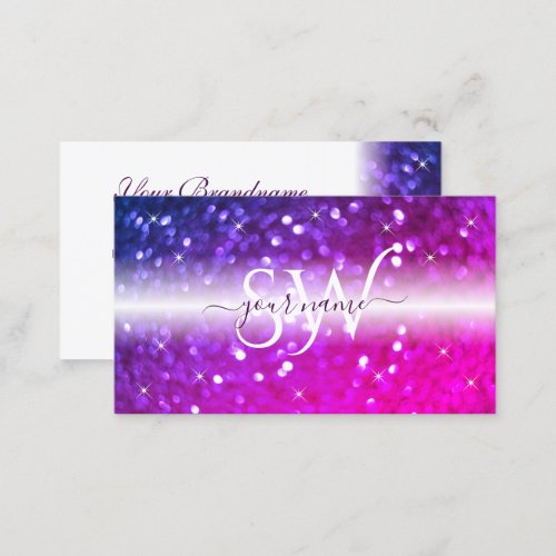 Luxury White Pink Purple Sparkle Glitter Monogram Business Card
