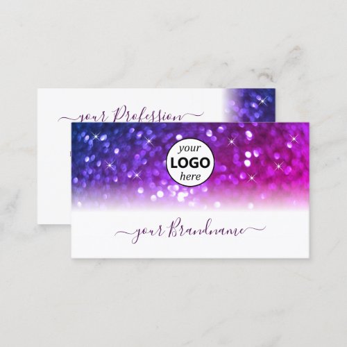 Luxury White Pink Purple Sparkle Glitter with Logo Business Card