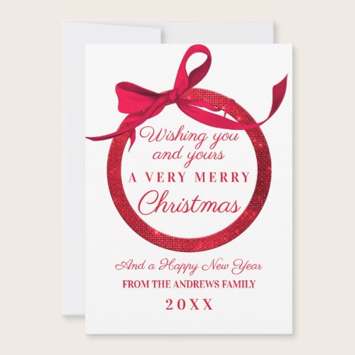Luxury White Red Glitter Bow Ornament Christmas Holiday Card Luxury White Red Glitter Bow Ornament Christmas Holiday Card