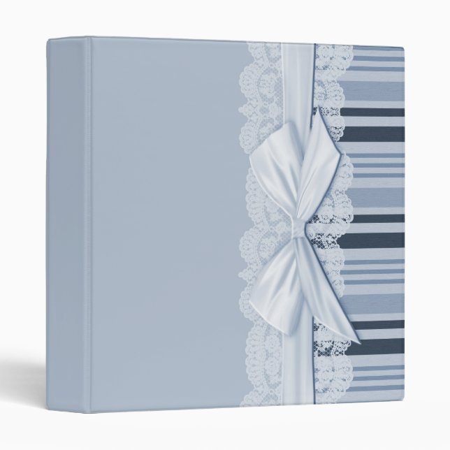 Luxury White Ribbon Blue Lace Binder (Front/Spine)