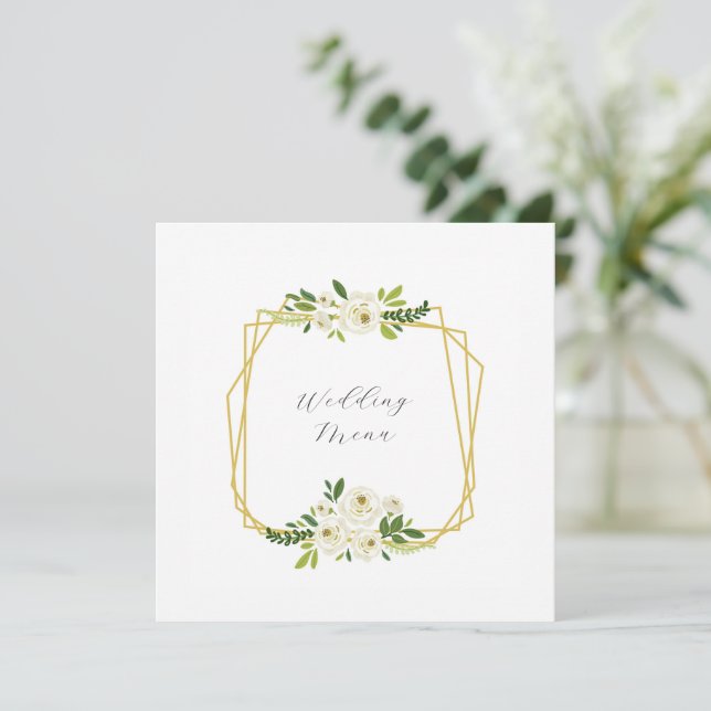 Luxury White Rose Floral Frame  Menu (Standing Front)