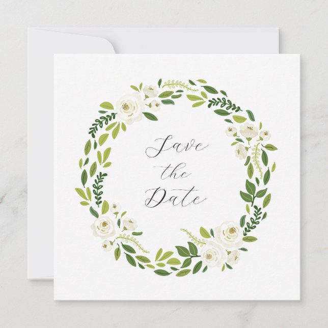 Luxury White Rose Floral Frame  Save The Date (Front)
