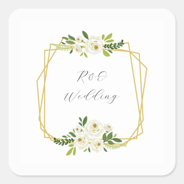 Luxury White Rose Floral Frame  Square Sticker (Front)