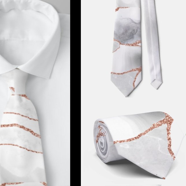 Luxury White Rose Gold Agate Geode Glitter Neck Tie (Creator Uploaded)