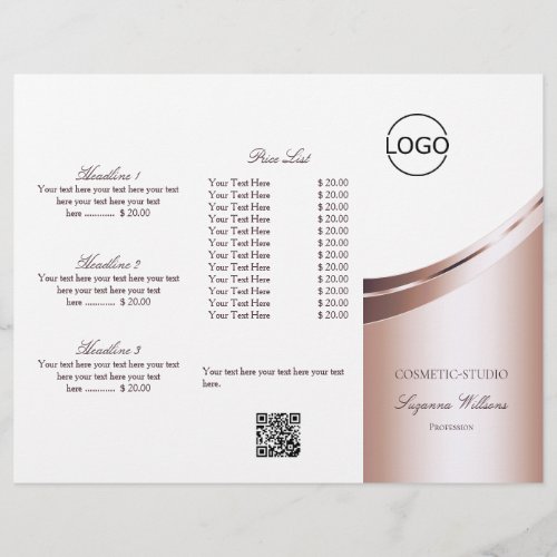 Luxury White Rose Gold Decor add Logo and QR Code Flyer