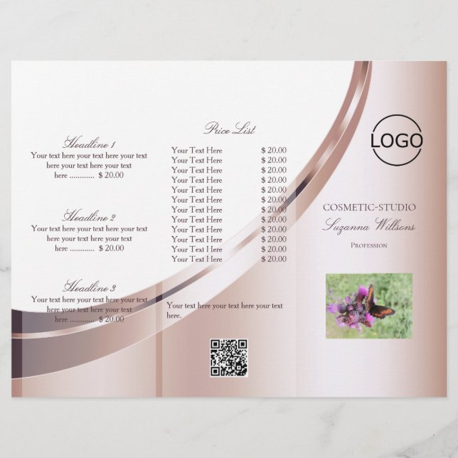 Luxury White Rose Gold Decor with Logo and QR-Code Flyer (Front)